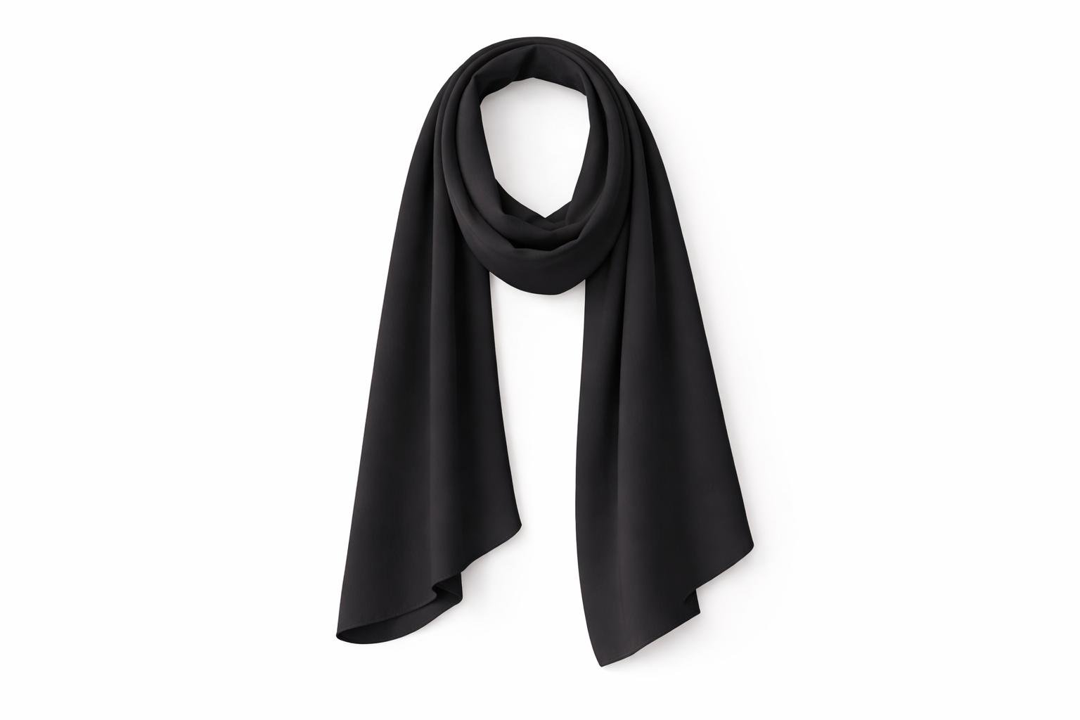 SITRA Siyah Medine İpeği Şal 75×200 cm – Kaymaz Tok Duruşlu Tesettür Şal